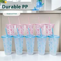 Gobelet à paille rose à nœud, design moderne et écologique, grande capacité 710 ml, en PP transparent, vente en gros – Nouveauté très prisée