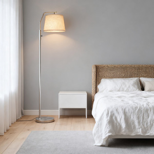 Lampadaire moderne en acier inoxydable, hauteur réglable, source de lumière LED, abat-jour blanc cassé, pour salon, chambre à coucher, bureau, salle d'étude - Product Image 2