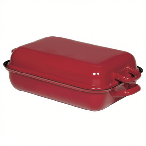 Roasting <b>Pan</b> With Lid Red Enamel <b>Cast</b> Iron 10x6 Inch Baking Dish For Oven Use - Product Image 2