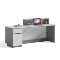 Bureau d'accueil rond moderne en gros avec panneau frontal en marbre et éclairage LED, directement de l'usine pour bureaux, hôtels et hôpitaux