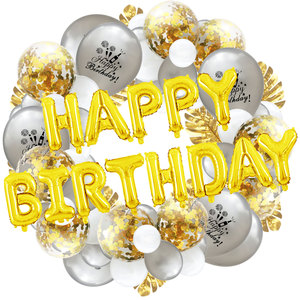 Palloncino in Alluminio 'Happy Birthday' da 16 Pollici Palloncini Bianchi e Dorati con Coriandoli Foglie di Palma Artificiali Decorazioni per Feste di <span class=keywords><strong>Compleanno</strong></span> e Matrimoni - Product Image 6