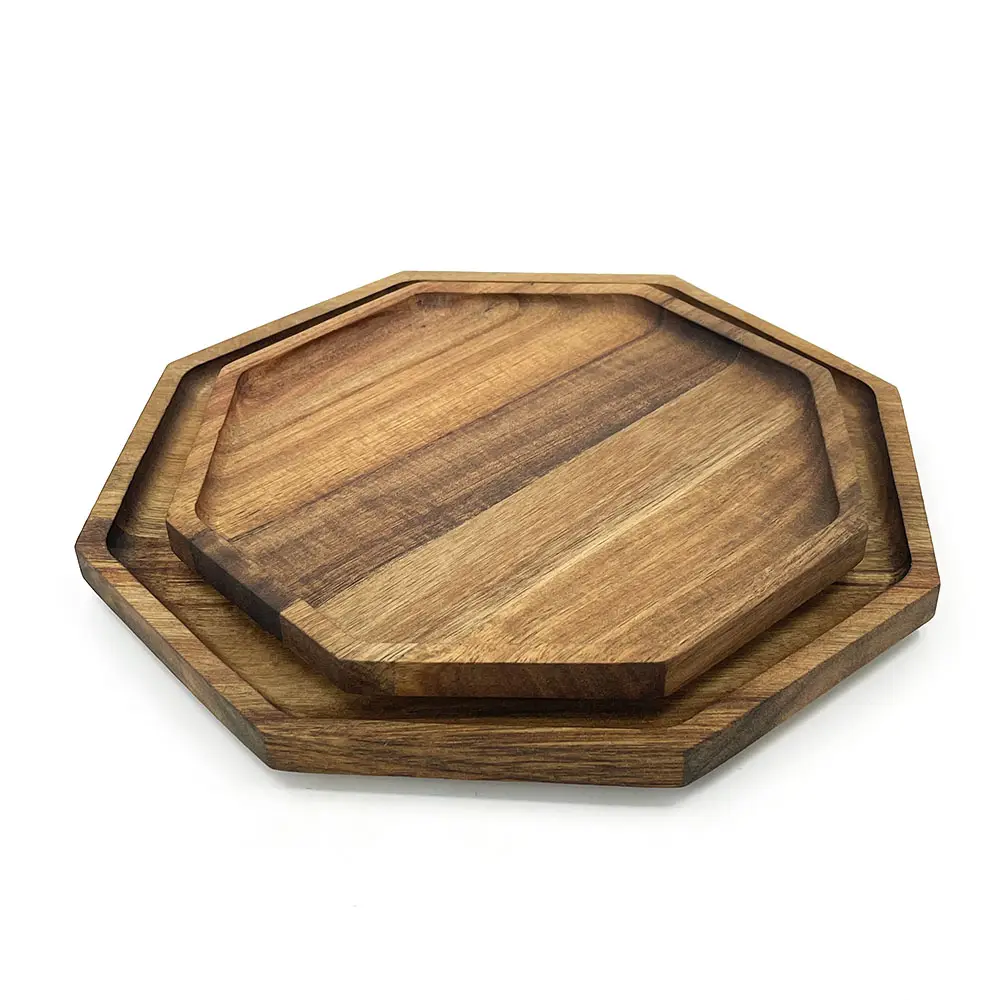 Eco-Friendly Octagon Bread Cake Bamboo Wooden Plate Fruit Plate Dinner Storage Tray Charcuterie Board Bamboo Tray
