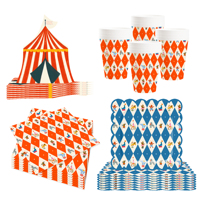 DAMAI Fournitures de fête et décorations de carnaval, thème cirque de dessin animé, anniversaire, assiettes en papier écologiques, serviettes, gobelets, pailles pour 8 personnes
