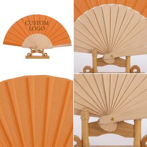 Éventail pliant traditionnel en bois avec logo personnalisé, baleines en bois de Schima, doublure en polyester - Couleur unie, cadeau promotionnel pour mariage et fête, vente en gros - Product Image 3