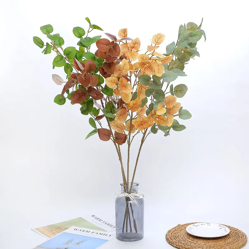 YYJL007-plantas artificiales de eucalipto para decoración del hogar, tallo largo de tacto real, preservadas con dólar de plata, rubor, para boda