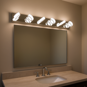 Modern LED Vanity <b>Light</b> 6-<b>Light</b> <b>Chrome</b> Iron <b>Wall</b> Fixture 45 Inch For Bathroom Mirror Warm White 3500K IP44 Dimmable - Product Image 2
