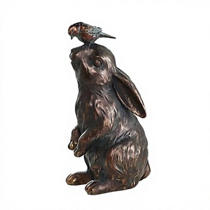 Bronze Rabbit With Bird On Top Decorative Sculpture Tabletop Garden Farmhouse Decor Supplies <b>Figures</b> Decoration For Sale - Product Image 1