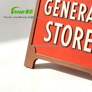 ขาตั้งป้ายแสดงสินค้าแบบตั้งพื้นยี่ห้อ VINO ทำจากไม้อัด พร้อมป้ายกระดานดำด้านหน้า บานพับโลหะ กรอบสีดำ/แดง - Product Image 2