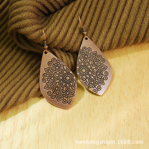 Copper Alloy <b>Drop</b> Earrings Antique <b>Bronze</b> Plated Flower Pattern Bohemia Style Women's Fashion Dangle Earrings - Product Image 2