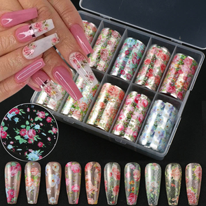 10 Rotoli <span class=keywords><strong>di</strong></span> Carta Transfer per Nail Art Estiva con Motivi Floreali, Rose e Cielo Stellato, Adesivi Decorativi per Manicure da Salone - Product Image 1