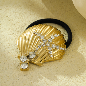Rarely-seen stainless steel shell sea <b>star</b> headpiece in an arc shape, with 18k gold hair string and metal hair band <b>headband</b> - Product Image 3