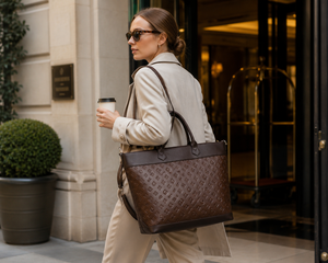 Custom Womens Crossbody Tote Bag Brown Embossed PU Leather Large Shoulder <b>Handbag</b> with Top Handle OEM ODM Fashion Purse - Product Image 2