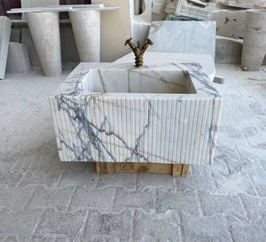 Fregadero Arquitectónico de Mármol Acanalado |   Lavabo de Piedra Flotante Hecho a Mano para Montar en la Pared |   Mueble de Baño de Lujo, Ecológico y Duradero - Product Image 2