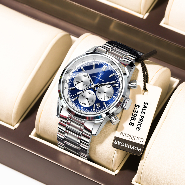 POEDAGAR 921 Top Brand Luxury Man Watches Waterproof Luminous Date Chronograph Men's Quartz Watch Stainless Steel Sports Clock