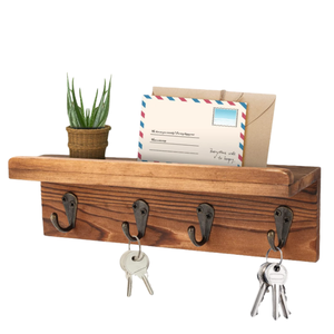 Étagère murale de style ferme, <span class=keywords><strong>porte</strong></span>-clés <span class=keywords><strong>mural</strong></span>, organisateur de <span class=keywords><strong>courrier</strong></span> en bois, <span class=keywords><strong>porte</strong></span>-clés rustique pour entrée, pour mur - Product Image 1