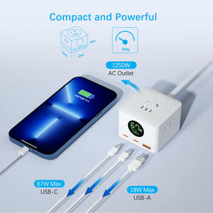 Smart EU US <span class=keywords><strong>Plug</strong></span> Soquete cabo de extensão protetor contra surtos elétricos Pd Gan Tomada AC USB Tipo C Adaptador de energia Carregador - Product Image 3