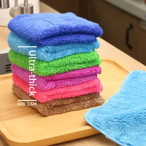 Handuk dapur serat mikro, kain pembersih piring bulu karang, bantalan gosok penyerap kering dan basah
