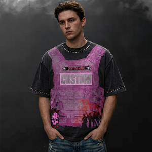 T-shirt personnalisé ODM en coton lourd 300 GSM, coupe vintage, oversize, court, style boxy, avec graphisme en strass, pour homme - Product Image 1