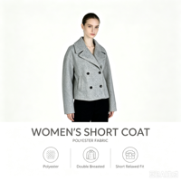 Manteau court gris clair pour femme, coupe carrée, boutons carrés, épaules tombantes, style décontracté chic pour le week-end, commande en gros OEM personnalisée