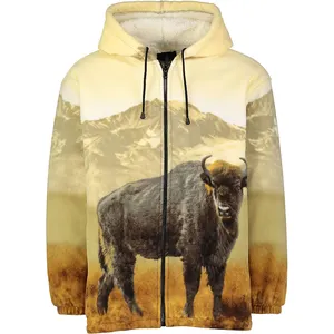 新设计男士摇粒绒厚冬季动物印花羊毛夹克