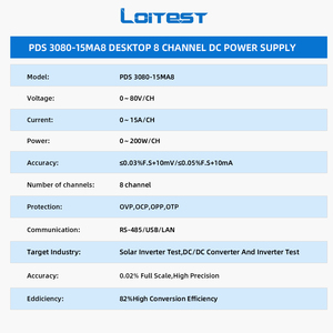 Alimentation électrique Loitest à 8 canaux de sortie isolés indépendants, 80V 15A 200W, à faible ondulation variable pour tests solaires - Product Image 2