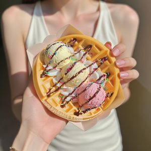 Maqueta de helado de waffle tipo sundae de aspecto delicioso, realista, para exhibición minorista y publicidad de marketing. - Product Image 1