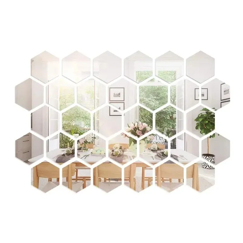 6 Stks/set Xxl Hexagon Spiegel Muurstickers 3D Acryl Gespiegeld Decoratieve Sticker Waterdicht Home Decor Custom Stickers