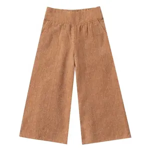 Wholesale Summer Custom Girls Linen Cotton Baby Girl Trousers Pants Wide Leg Blend Material Pants