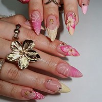 Y214 Kaixin Faux ongles à presser courts en amande, texture coquille florale, motif 3D en relief, pour l'été, fournitures pour ongles