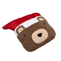 Coussin adorable en forme d'ours de Noël Saijia, oreiller en polaire corail moelleux avec chapeau de Père Noël, décoration festive pour canapé, cadeau de Noël pour enfants