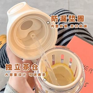 Double Bouncing Plastic Cup 500ml With Silicone Straw And Tea Infuser Portable For Students And Sports - Product Image 5