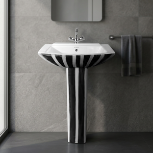 Lavabo de Cerámica Azul Vitrossa Majestic con Pedestal Completo y Acabado Brillante para Barberías - Product Image 2