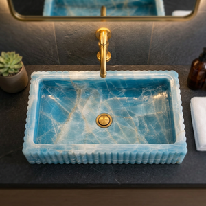 Lavabo de Baño Moderno de Resina, Mármol y Cuarzo con Acabado Pulido, Resistente al Agua, Fácil de Limpiar, Encimera de Lujo - Product Image 1