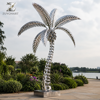 Grande sculpture de palmier en acier inoxydable, installation artistique moderne en plein air pour hôtel, complexe hôtelier, villa, jardin, aménagement paysager