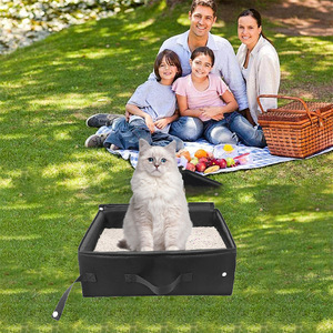 Bac à litière pliable pour chat, rectangulaire, en tissu noir, portable, avec doublure en tissu et sacs à litière - Product Image 2