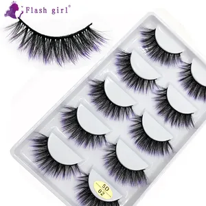 Wholesale 5 Pairs Synthetic Silk Hair Cassic Black&Blue Black&Orange&Purple Natural Long Thick Wispy Colorful Mink Eyelashes