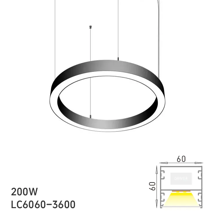 حار بيع المنتج LED التعميم الخطي قلادة ضوء أسود أبيض الجسم اللون LC6060-3600 200W