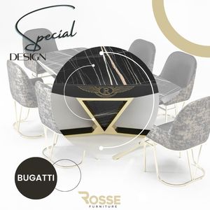 Mesa de Comedor Rectangular Extensible Moderna Bugatti con Tapa de Mármol para 6 Personas, Base de Metal Europea, Turquía - Product Image 2