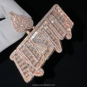 Pendentif personnalisé en argent sterling 925 plaqué or rose avec moissanite taille émeraude, passe le test du diamant, pendentifs hip hop, bijoux - Product Image 3