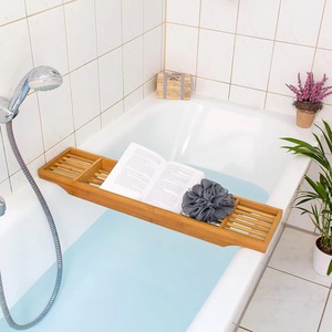 Support et plateau de bain en bambou de style minimaliste ; plateau en bambou multi-compartiments ; respectueux de l'environnement et sain. - Product Image 1