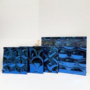 LL274 Série 304 Acier Inoxydable Film PVD Effet Miroir 3D Couleur Bleue Feuilles Estampées et Gaufrées pour Soudure, Découpe et Décorations - Product Image 1
