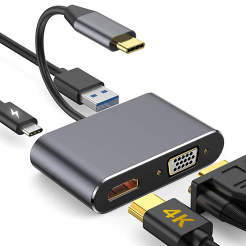 Самая лучшая продажа многофункциональные порт HDMI кабель 4K Тип C 4 в 1 USB концентратор USB3.0 * 1 + USB-C PD + HD 4K HD + VGA Адаптер hub