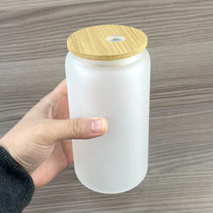 Vaso de Vidrio Esmerilado Mate de Alta Calidad de 16 oz, Botella de Agua con Tapa de Bambú y Pajita, para Vino, Café - Product Image 6