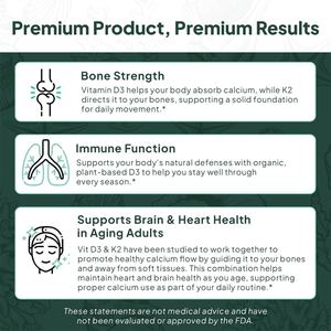 Suplementos de D3 K2 de Fábrica GMP con Máxima Biodisponibilidad, Apoya la Densidad Ósea, el Equilibrio de Calcio, la Inmunidad y el Estado de Ánimo, Cápsulas Blandas de D3 K2 - Product Image 3
