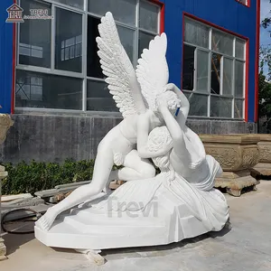 Cupido & Psyche Albast Standbeeld God Eros Naakt Liefde & Soul Sculptuur Erotische Kunst