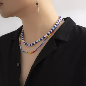 SHIXIN 트렌디 목걸이 록 보헤미안 여러 가지 빛깔의 폴리머 클레이 미니어처 쌀 구슬 목걸이 남성용 힙합 더블 레이어 칼라 - Product Image 3