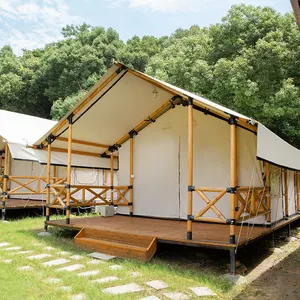 2024 Custom Canvas Wooden Pole Outdoor Waterproof Family Safari Tent Hotel Living Resort Luxury Glamping Tent