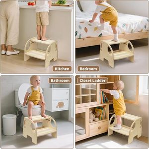 Taburete <span class=keywords><strong>de</strong></span> Madera para Niños, Taburete Infantil con Forma <span class=keywords><strong>de</strong></span> Elefante <span class=keywords><strong>de</strong></span> Dos Peldaños, Taburete para Niños para Baño, Dormitorio, Entrenamiento para Ir al Baño - Product Image 4