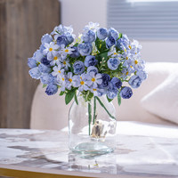Plantes artificielles décoratives, fleurs de camélia et de rose avec vase en verre, tige réglable pour la décoration de table