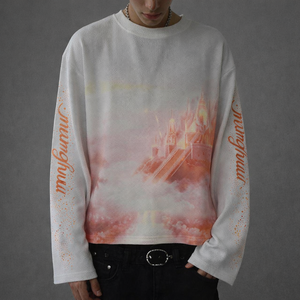 Streetwear Men's Oversized Cropped Boxy Long Sleeve Waffle T-Shirt DTG Printed Graphic <strong>Clothing</strong> <strong>Manufacturers</strong> - Product Image 4